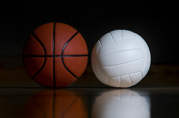 A basketball and a volleyball