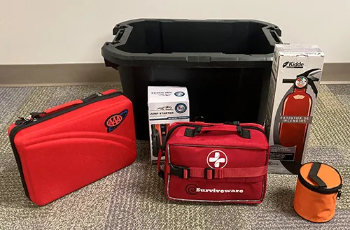 Travel vehicle roadside kit items