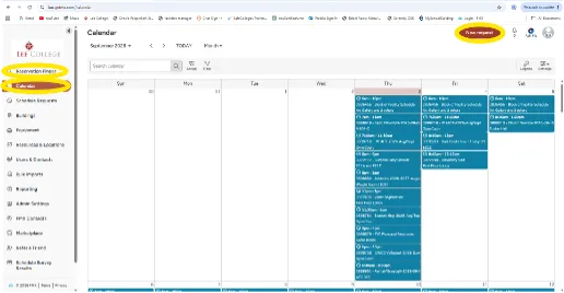 Screenshot of finding a space with the Calendar option.