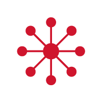 Stylized multidisciplinary pathways icon, resembles a model of an atom