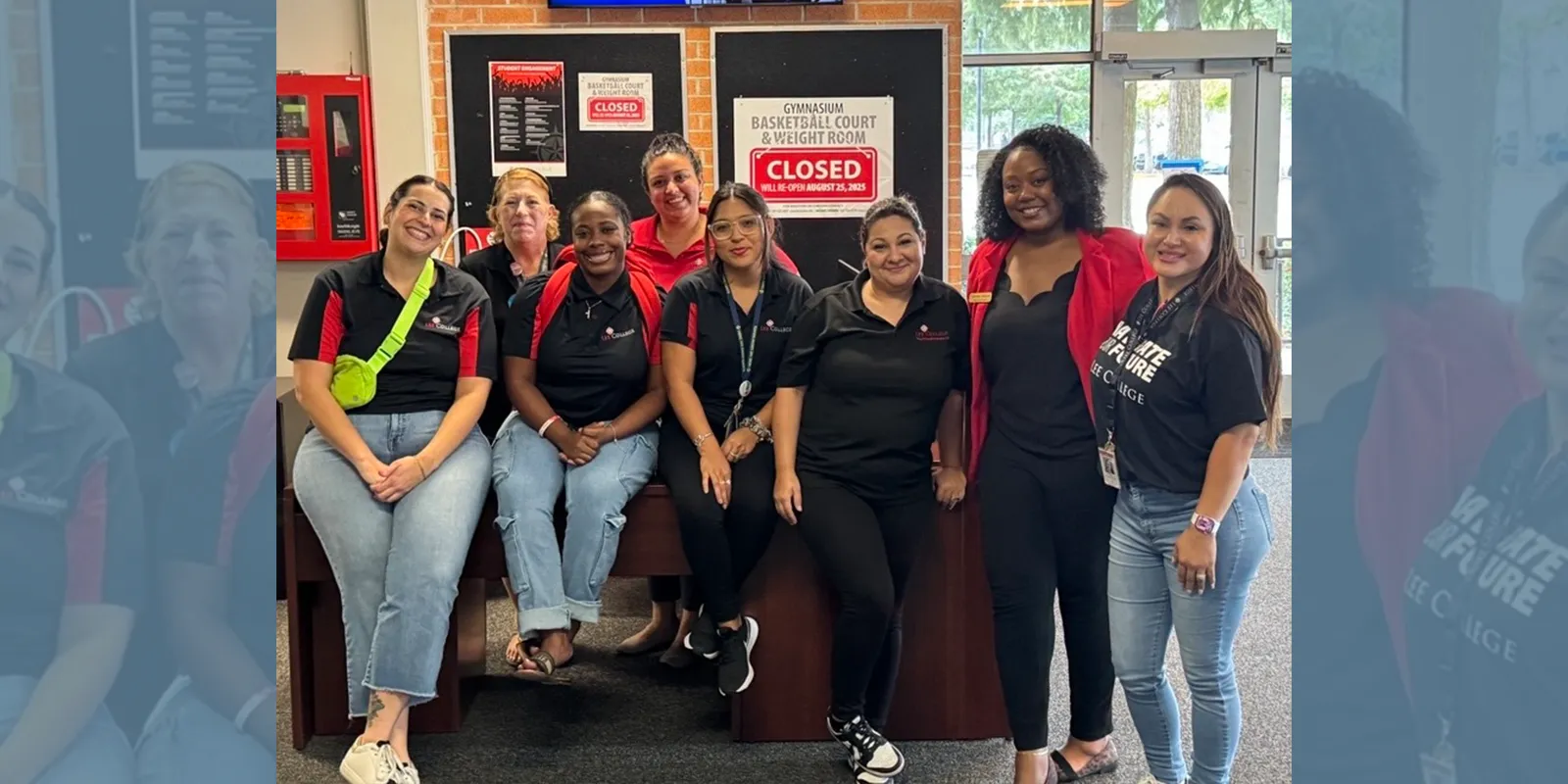 Dual Credit team members stand together wearing red.