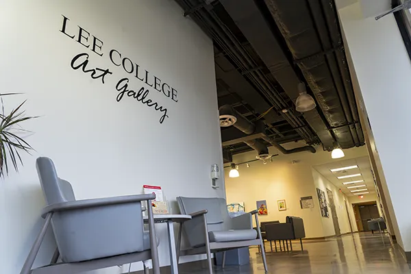 Lee College Art Gallery wording on exhibit walls