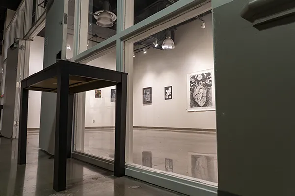View of Lee College Art Gallery wording on the gallery wall