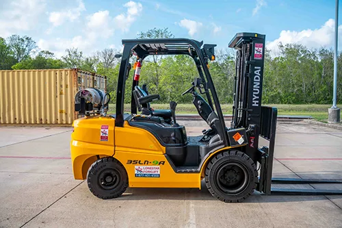 A yellow forklift