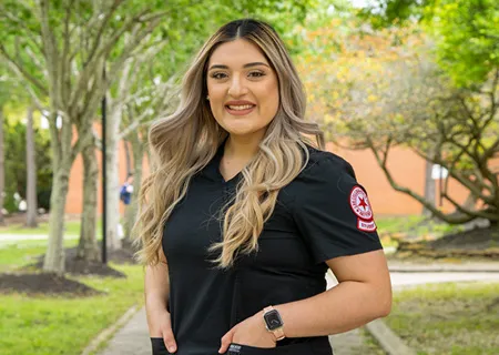 Female nursing student posing outdoors
