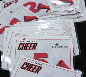Cheer info cards on a table