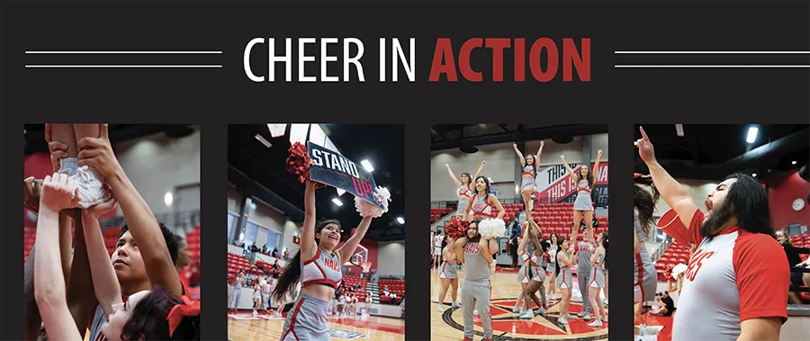 Cheer in action photos of cheerleaders events in the arena.